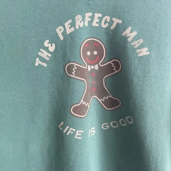 Life is good Christmas Green gingerbread guy long sleeve size Large - Picture 3 of 5